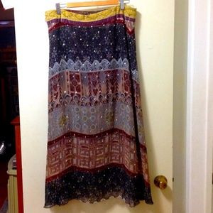 WD.NY 90s Vintage Long 100% Silk Skirt Boho Hippie Size 14